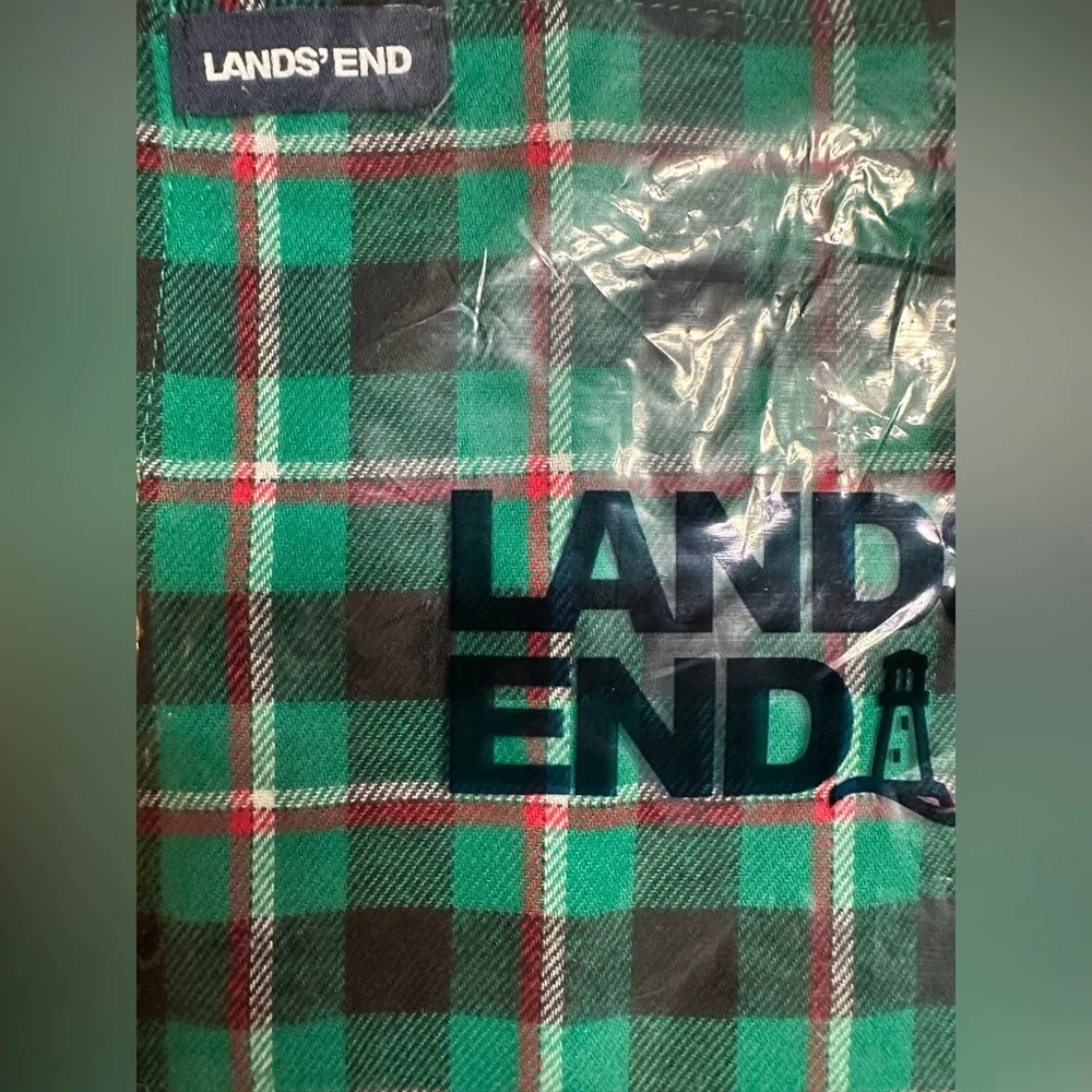 Lands' End Green Plaid Cotton Dog Bandana Scarf Size Medium Holiday Puppy New